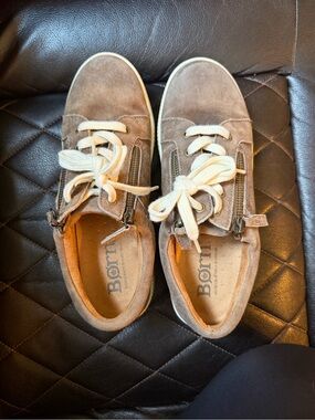Born Taupe Suede Casual Lace-Up Sneakers with Cream Laces